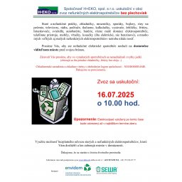 Zber elektroodpadu bez plechoviek: 16.07.2025