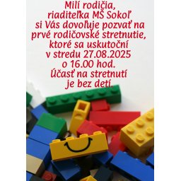 Prvé rodičovské stretnutie - MŠ Sokoľ: 27.08.2025