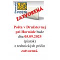 Zatvorená Pošta v Družstevnej pri Hornáde: 05.09.2025