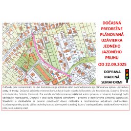 Dočasná predbežne plánovaná uzávierka jedného jazdného pruhu od 22.09.2025
