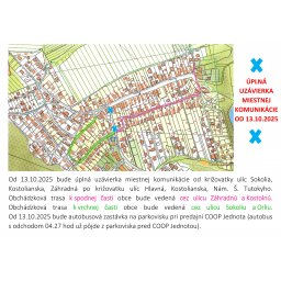 Úplná uzávierka miestnej komunikácie od 13.10.2025