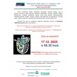 Zber elektroodpadu bez plechoviek: 17.12.2025