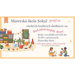 Deň otvorených dverí - MŠ Sokoľ: 14.04.2026