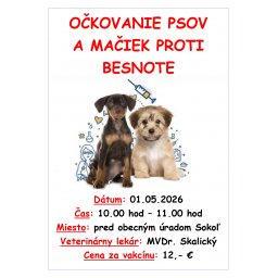 Očkovanie psov a mačiek proti besnote: 01.05.2026