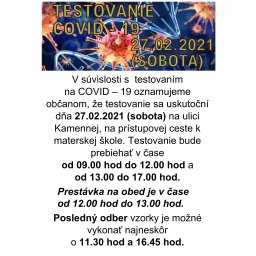 Testovanie COVID - 19: 27.02.2021
