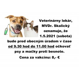 Očkovanie psov a mačiek - 1.5.2021
