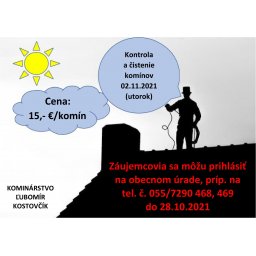 Kontrola a čistenie komínov: 02.11.2021